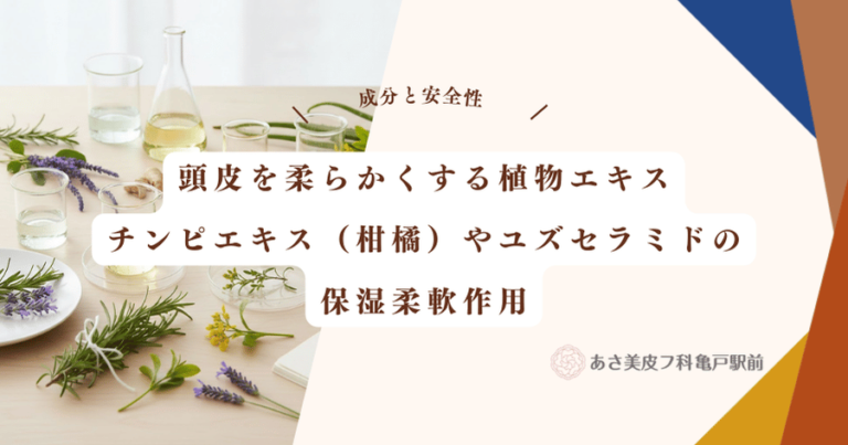 頭皮を柔らかくする植物エキス｜チンピエキス（柑橘）やユズセラミドの保湿柔軟作用